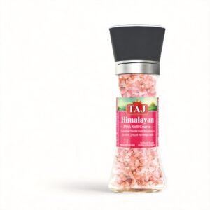 TAJ HIMALAYAN PINK COARSE SALT GLASS JAR WITH GRINDER 200GR